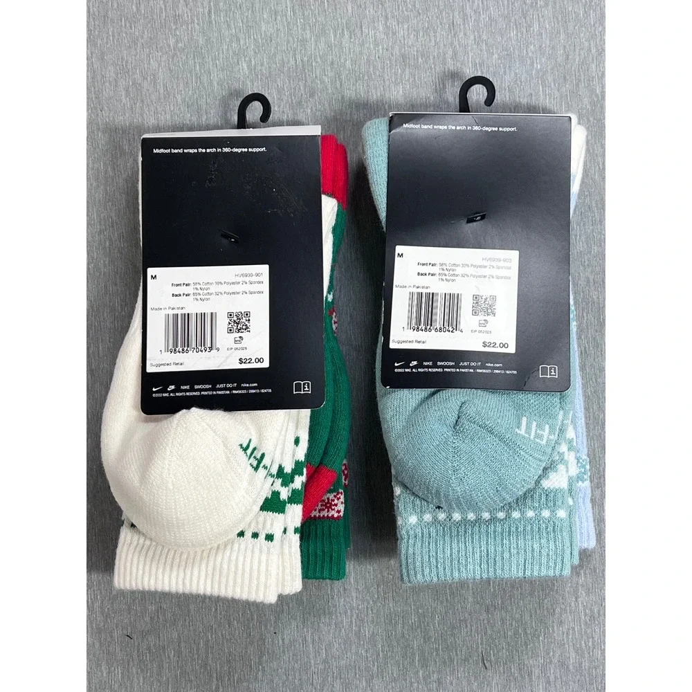Nike‎ Everyday Cushioned Crew Socks 4 Pair Holiday Moose Fair Isle green blue